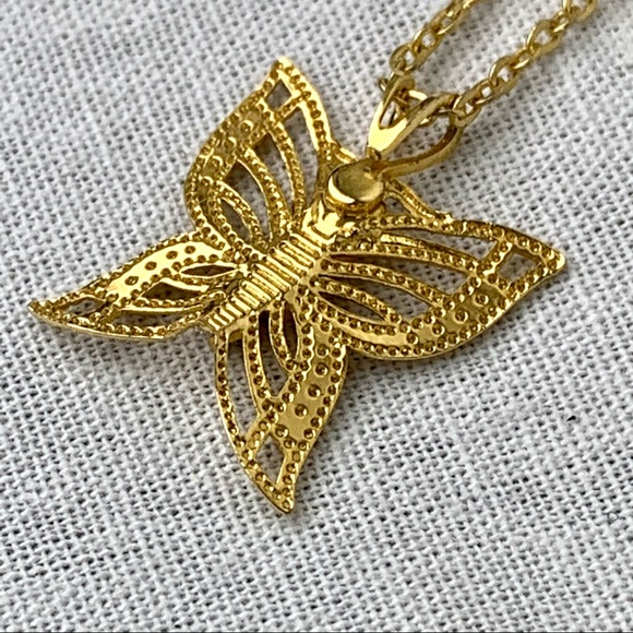 Y2K GOLD TONE BUTTERFLY RHINESTONE NECKLACE - Picture 4 of 4